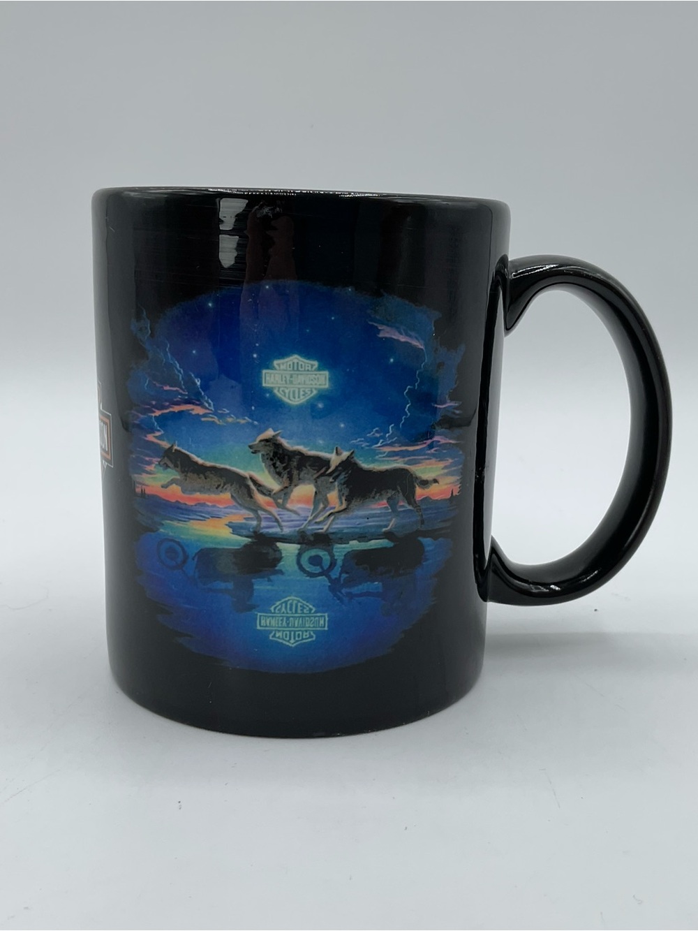 Harley-Davidson Black Ceramic Mug Wolves Moon Reflective Motorcycle Coffee Cup